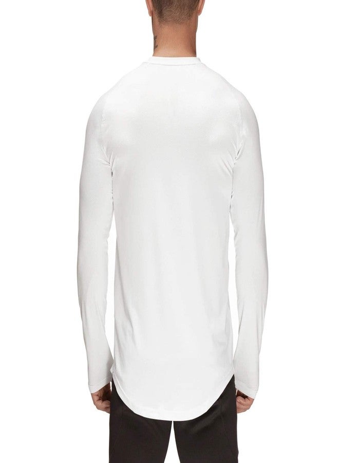TEZO Mens Gym Workout Slim Fit Long Sleeve T-Shirt Cotton Performance Athletic Shirts Running Fitness Tee Loungewear(WT XL) White - Image 3
